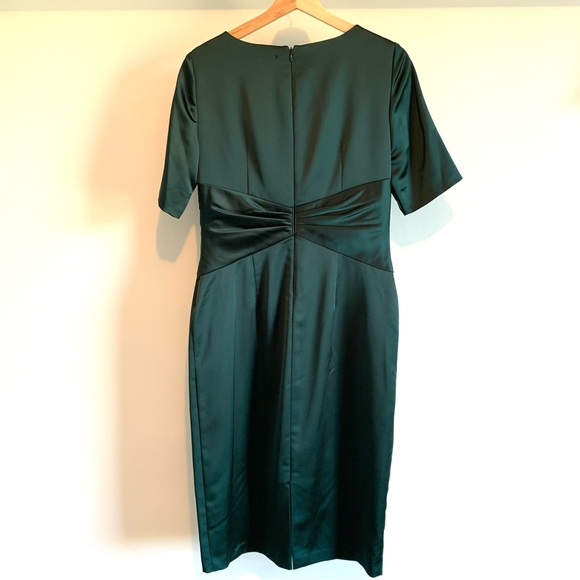 Adrianna Papell Women's Green Pleat Wrap Satin Cocktail Sheath Dress Size 8 - Picture 9 of 12